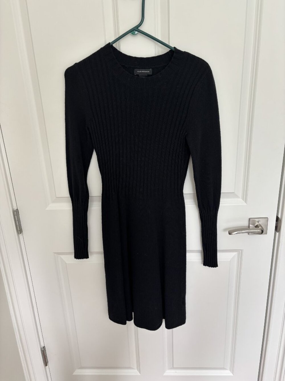 Club Monaco Black Ribbed Knit Long Sleeve Sweater Dress, Size M